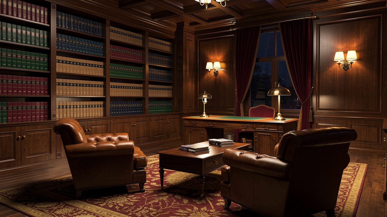 Elegant private library with leather armchairs and archived magazines